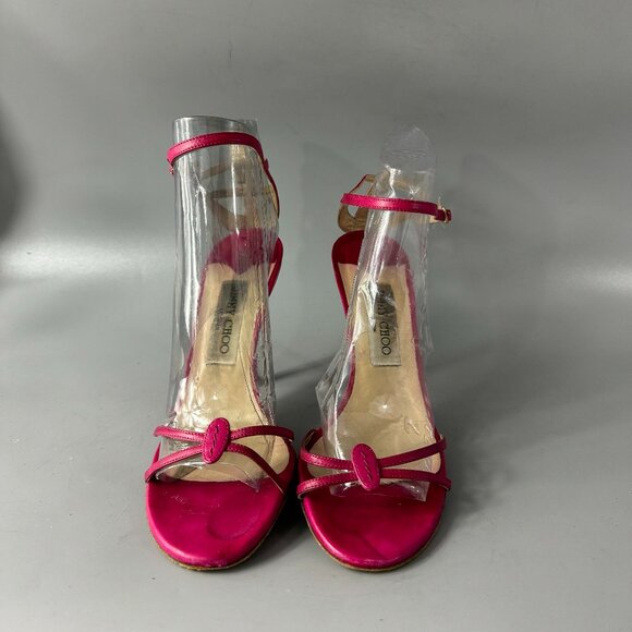 Jimmy Choo Hot Pink Leather Strappy Ankle Strap Heels, Size 37.5'' - Picture 3 of 14